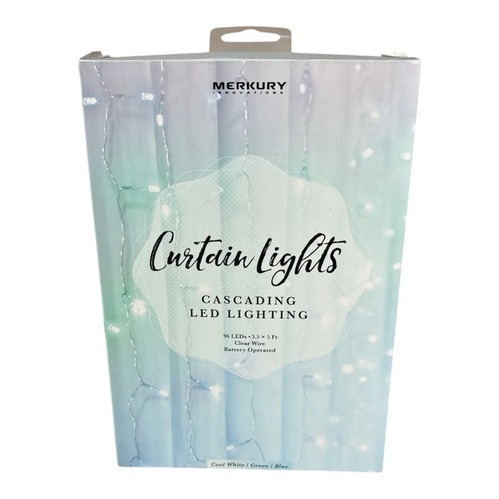 Curtain Lights Cascading Battery-Operated LED 96 LEDs 3.5 × 5 Ft